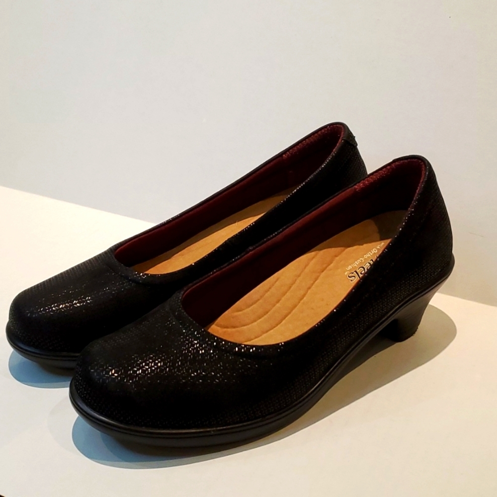 Orthofeet Bioheels Orthopedic Black Shimmer Textile Pumps Size 10 M